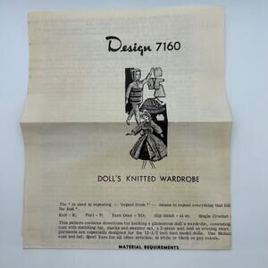Vintage Doll Knitted Wardrobe Pattern #7160 11.5" Dolls